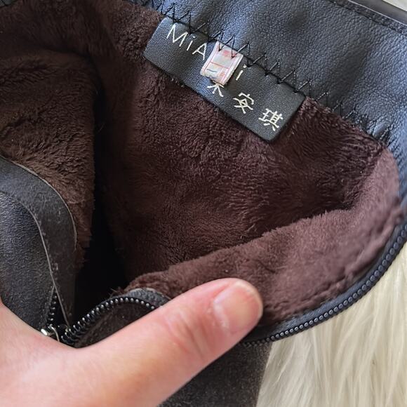 Brown/Gray Suede Block Heel Boots Size 7 - Picture 8 of 9